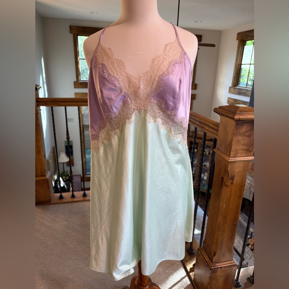 Victoria's Secret Colorblock Satin Lace Inset Slip Dress Nightgown L